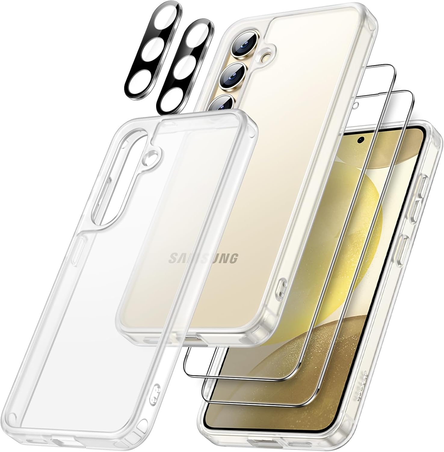JETech 5 in 1 Matte Case for Samsung Galaxy S24 Ultra 5G with 2-Pack Screen Protector and Camera Lens Protector, Translucent Back Protective Phone Cover, Tempered Glass Film (Black)