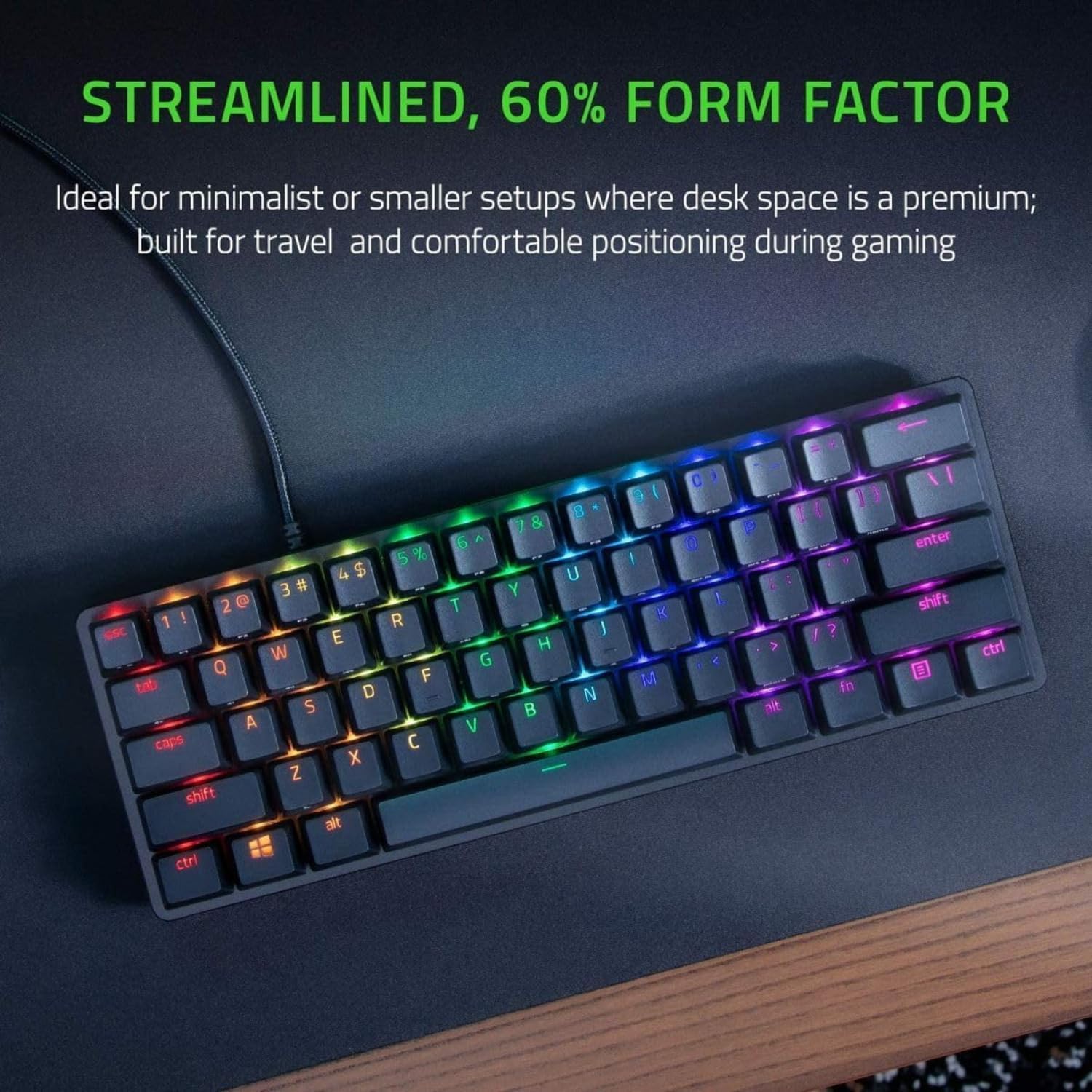 Razer Huntsman Mini 60% Compact Gaming Keyboard: Purple Switch, Clicky Optical-Mechanical Switches, Doubleshot PBT Keycaps, Detachable USB-C Cable, US Layout - Black