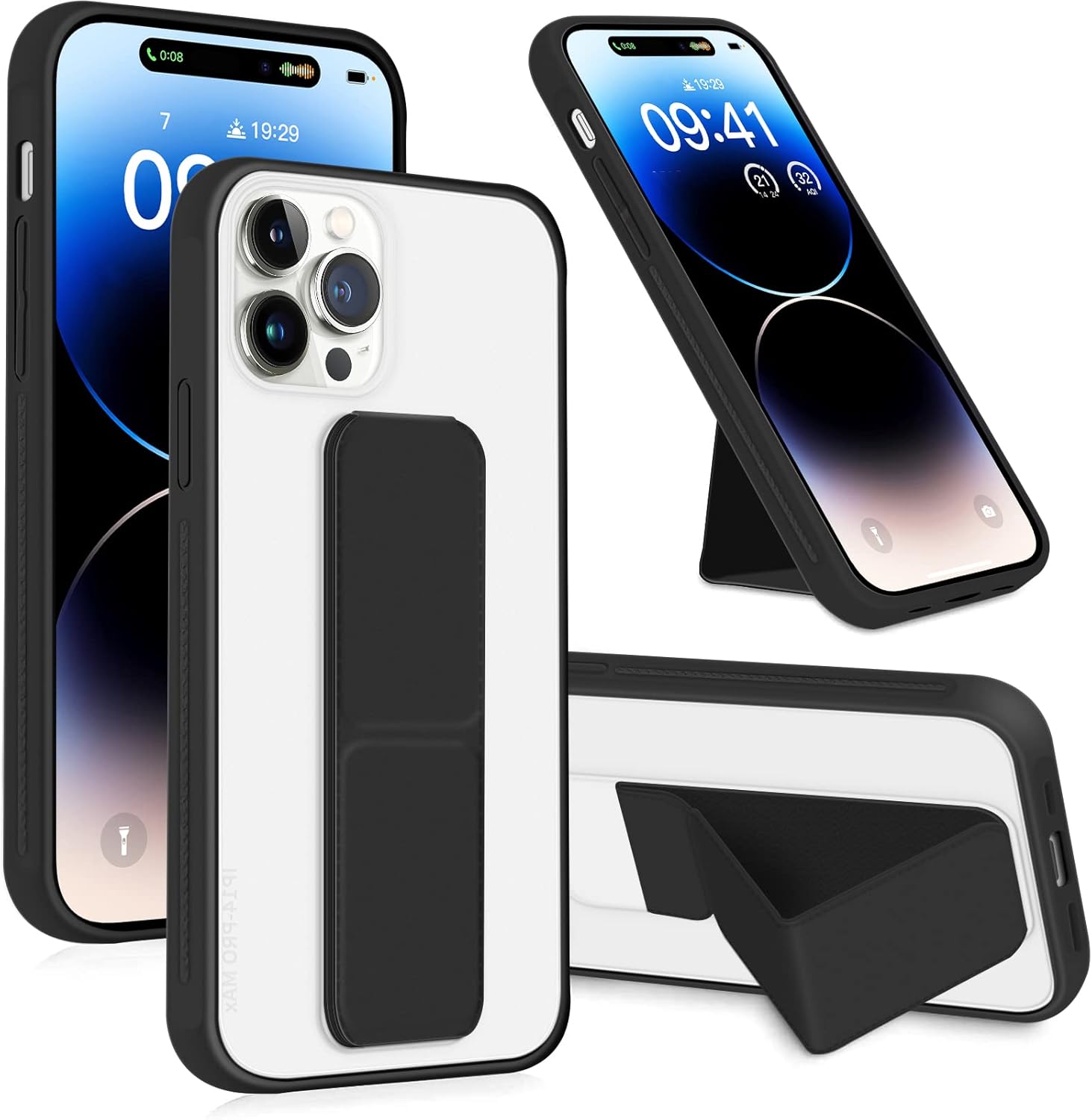 INFOSUN for iPhone 14 Pro Case Stand Cover Matte Cases with Frosted Back Hand Grip Kickstand Cover Holder Shockproof Translucent Design for iPhone 14 Pro (6.1 Inch) (2022) (Black)