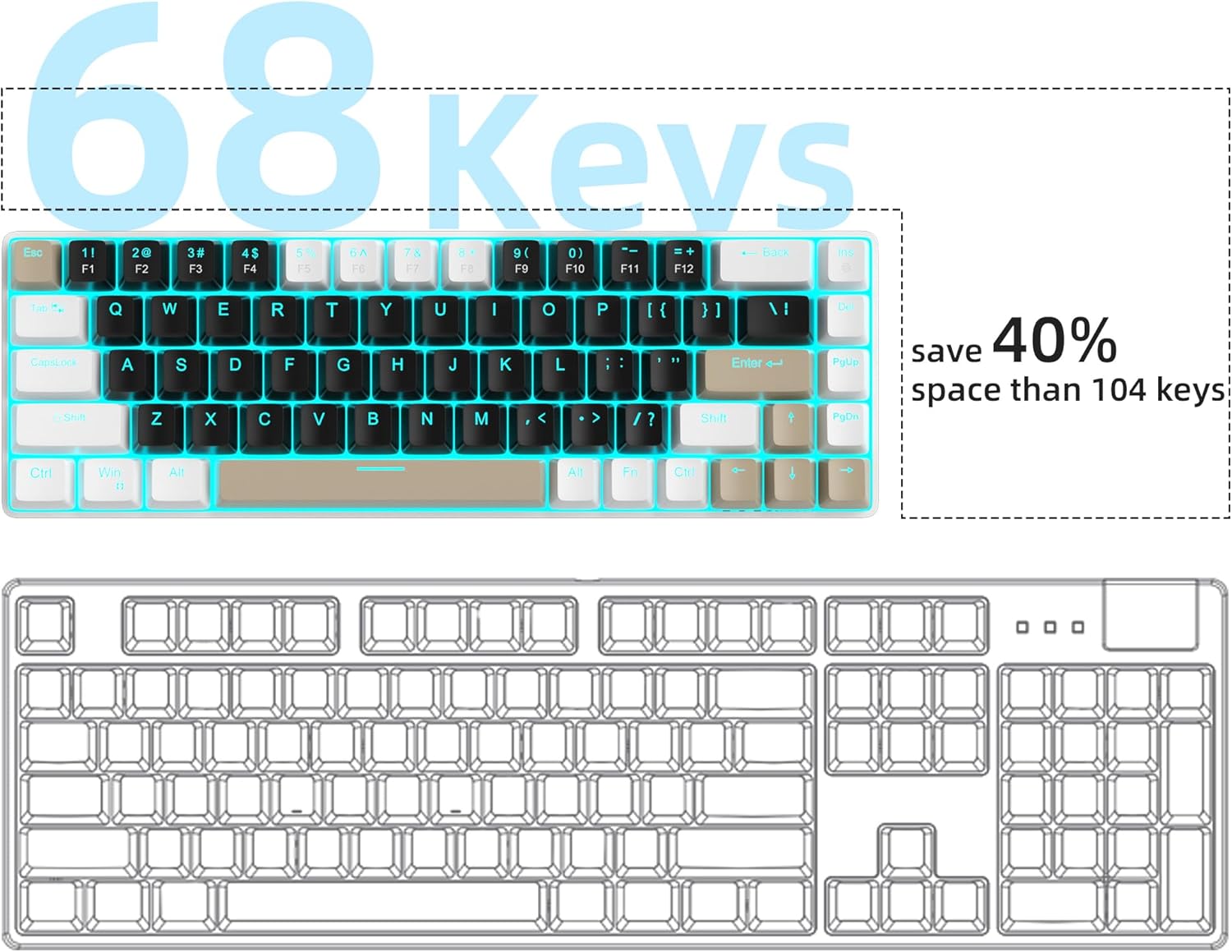 MageGee Portable 60% Mechanical Gaming Keyboard (Grey/Blue Switch)