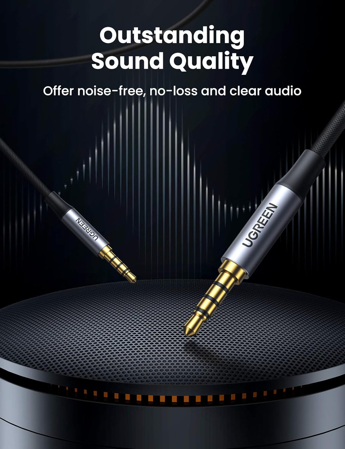 UGREEN Aux Cable 3.5mm 4-Pole Male to Male Audio Cable 2M with Mic Flexible Braided TRRS Aux Cord Auxiliary Cord Compatible for MacBook Pro 2021 Mic PS4 Xbox Switch Phone Tablet Car Stereo MP3 Player