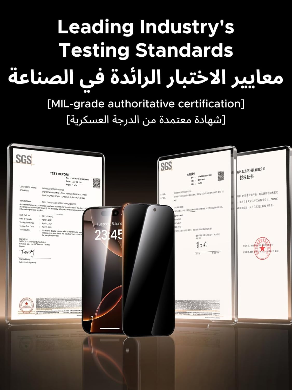 UGREEN 2 Pack for iPhone 17 Pro Max Screen Protector Privacy 6.9'' 100% Privacy Protection 1:1 Full Coverage Military Grade 9H Tempered Glass Anti-Spy Screen Protector Easy to Install