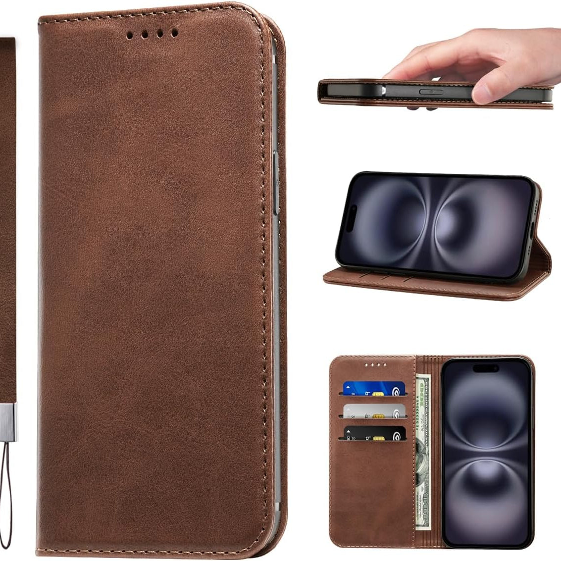 LANJLM Samsung Galaxy A53 5G Case PU Leather Wallet Case Card Holder Shockproof Flip Cover - Brown khaki