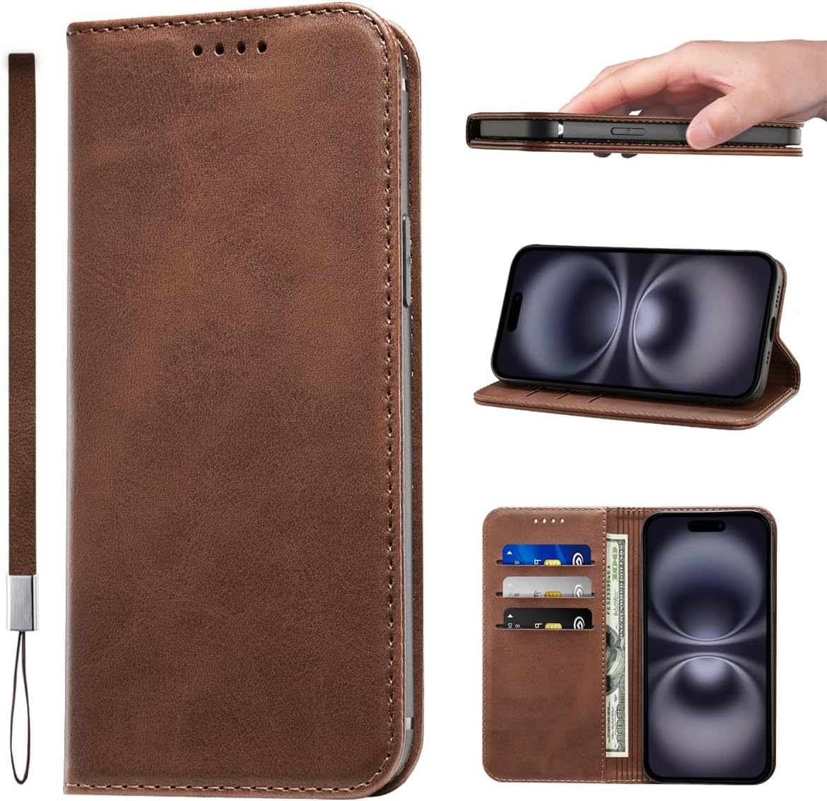 LANJLM Samsung Galaxy A53 5G Case PU Leather Wallet Case Card Holder Shockproof Flip Cover - Brown khaki