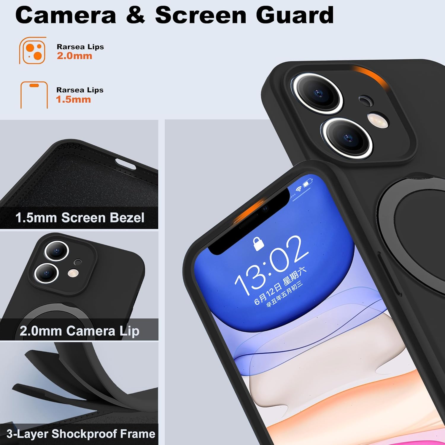 Eligo for iPhone 14 Pro Case, Compatible with MagSafe, with Magnetic Invisible Stand,【Shockproof Military-Grade Protection】Soft Silicone Phone Cover with Kickstand for Apple 14 Pro (Black)