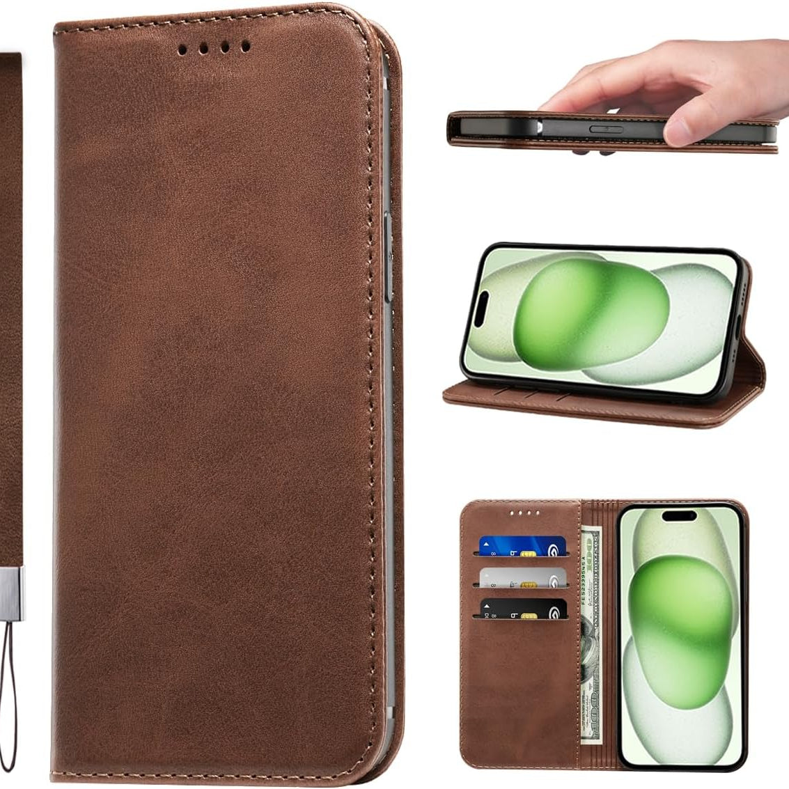 LANJLM Samsung Galaxy A53 5G Case PU Leather Wallet Case Card Holder Shockproof Flip Cover - Brown khaki