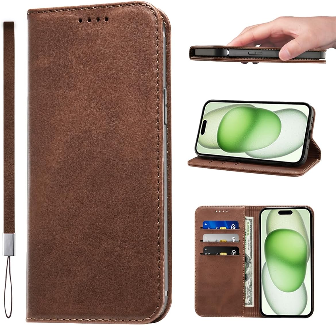 LANJLM Samsung Galaxy A53 5G Case PU Leather Wallet Case Card Holder Shockproof Flip Cover - Brown khaki
