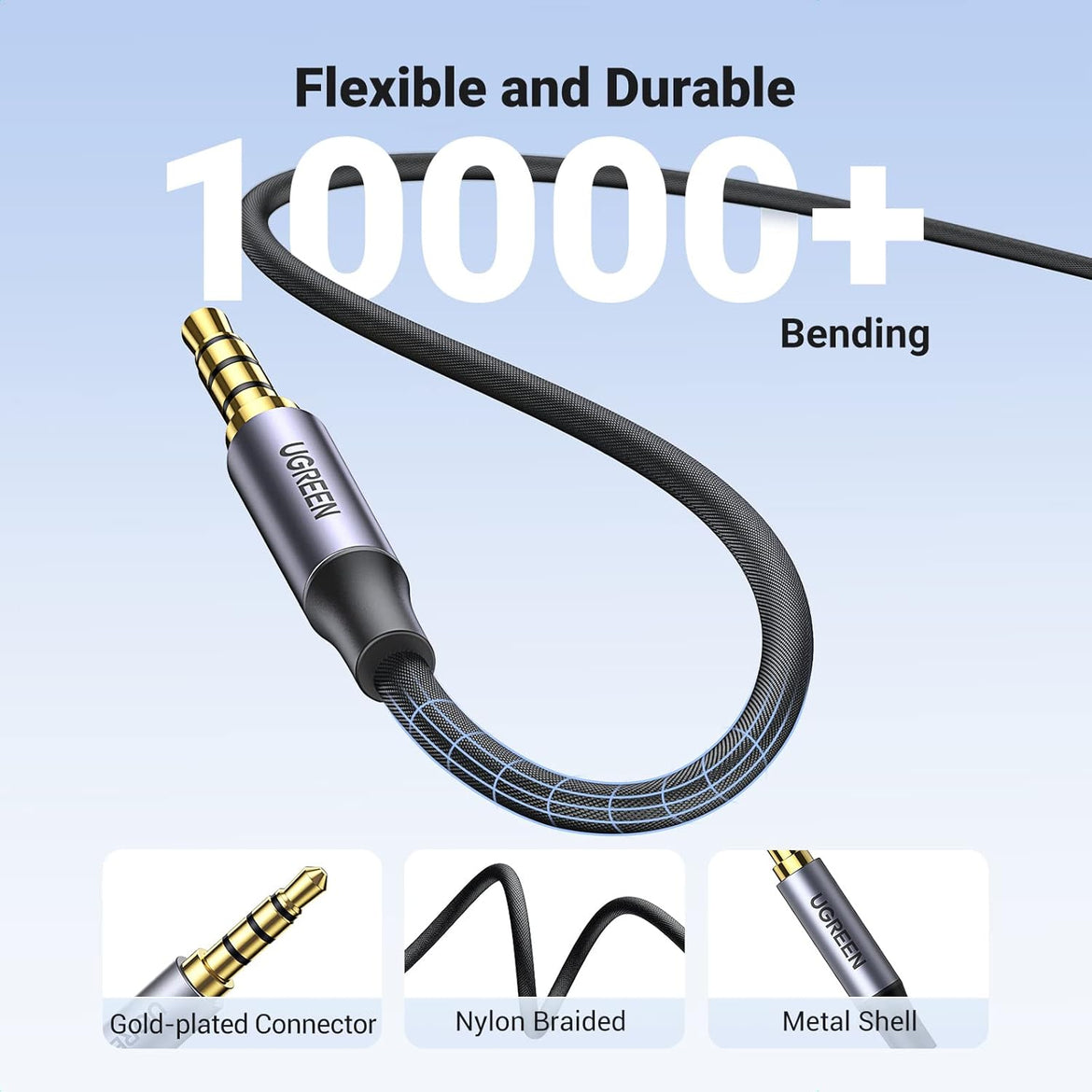 UGREEN Aux Cable 3.5mm 4-Pole Male to Male Audio Cable 2M with Mic Flexible Braided TRRS Aux Cord Auxiliary Cord Compatible for MacBook Pro 2021 Mic PS4 Xbox Switch Phone Tablet Car Stereo MP3 Player