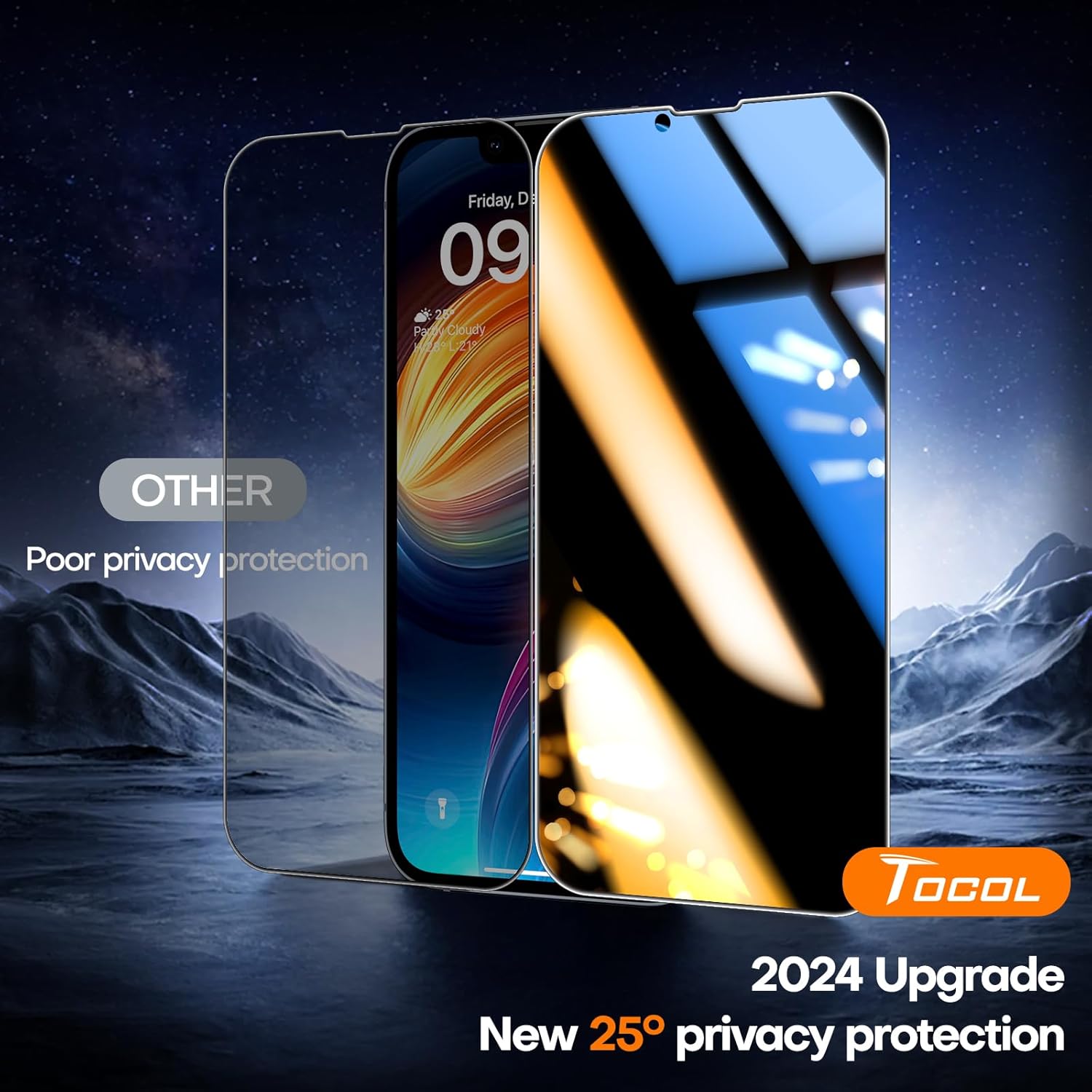 TOCOL 2 Pack for iPhone 15 Pro Screen Protector 6.1 Inch, Easy Installation Full Coverage No Bubbles No Dust Military Grade Shatterproof, 9H Hardness Tempered Glass Screen Protector, Case Friendly