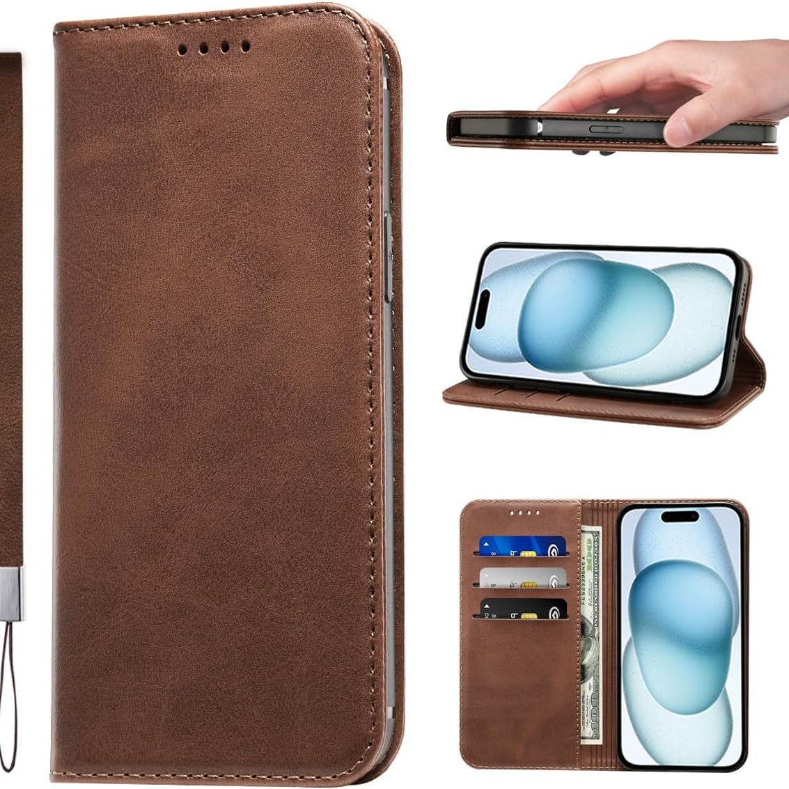 LANJLM Samsung Galaxy A53 5G Case PU Leather Wallet Case Card Holder Shockproof Flip Cover - Brown khaki