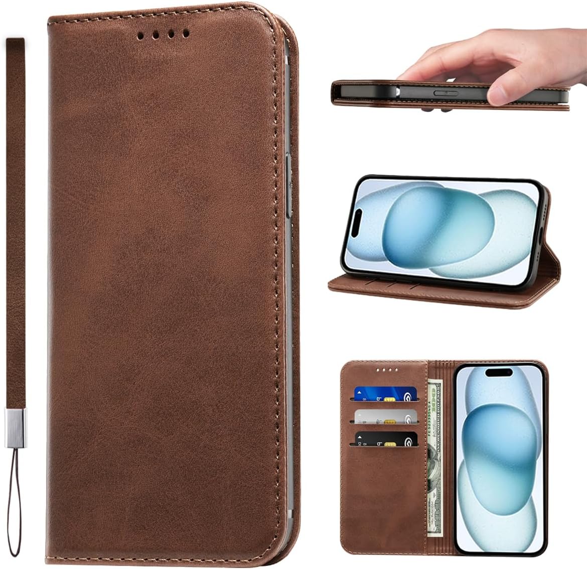 LANJLM Samsung Galaxy A53 5G Case PU Leather Wallet Case Card Holder Shockproof Flip Cover - Brown khaki