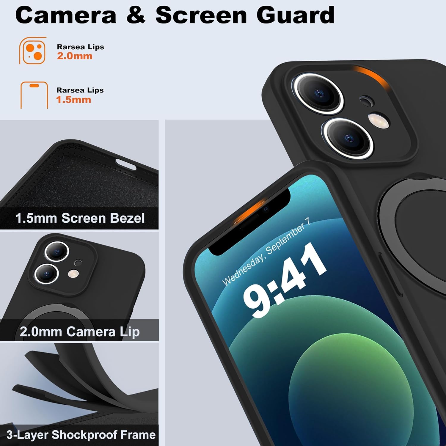 Eligo for iPhone 14 Pro Case, Compatible with MagSafe, with Magnetic Invisible Stand,【Shockproof Military-Grade Protection】Soft Silicone Phone Cover with Kickstand for Apple 14 Pro (Black)