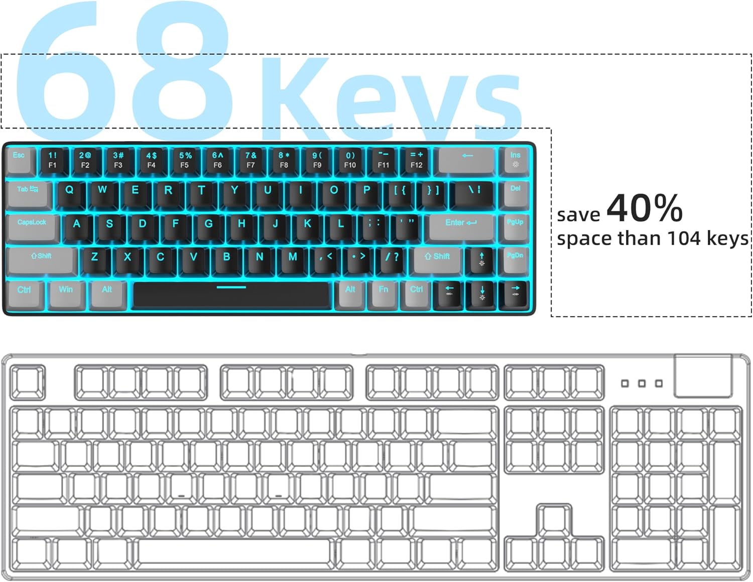 MageGee Portable 60% Mechanical Gaming Keyboard (Grey/Blue Switch)