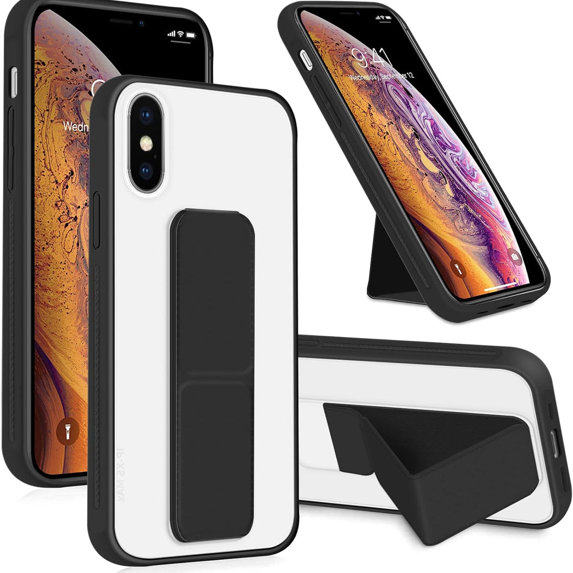 INFOSUN for iPhone 14 Pro Case Stand Cover Matte Cases with Frosted Back Hand Grip Kickstand Cover Holder Shockproof Translucent Design for iPhone 14 Pro (6.1 Inch) (2022) (Black)