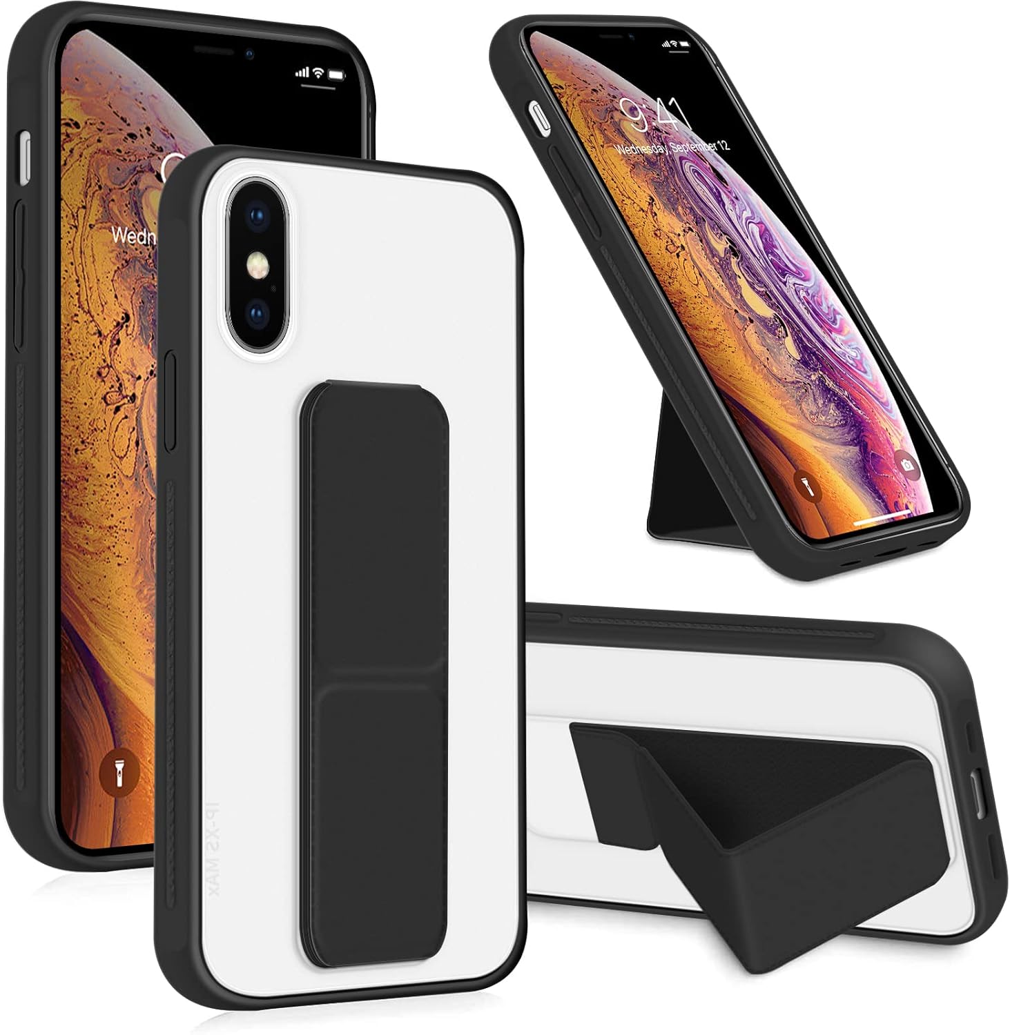 INFOSUN for iPhone 14 Pro Case Stand Cover Matte Cases with Frosted Back Hand Grip Kickstand Cover Holder Shockproof Translucent Design for iPhone 14 Pro (6.1 Inch) (2022) (Black)