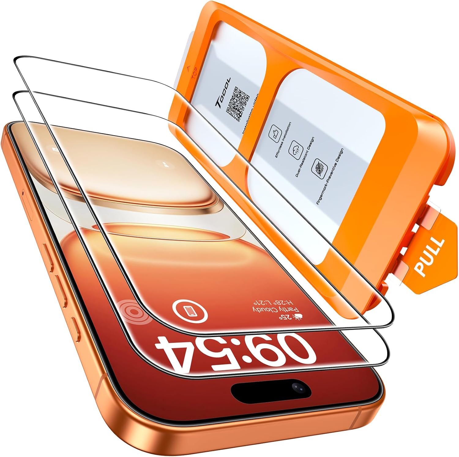 TOCOL 2 Pack for iPhone 15 Pro Screen Protector 6.1 Inch, Easy Installation Full Coverage No Bubbles No Dust Military Grade Shatterproof, 9H Hardness Tempered Glass Screen Protector, Case Friendly