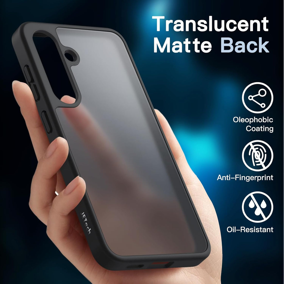 JETech 5 in 1 Matte Case for Samsung Galaxy S24 Ultra 5G with 2-Pack Screen Protector and Camera Lens Protector, Translucent Back Protective Phone Cover, Tempered Glass Film (Black)