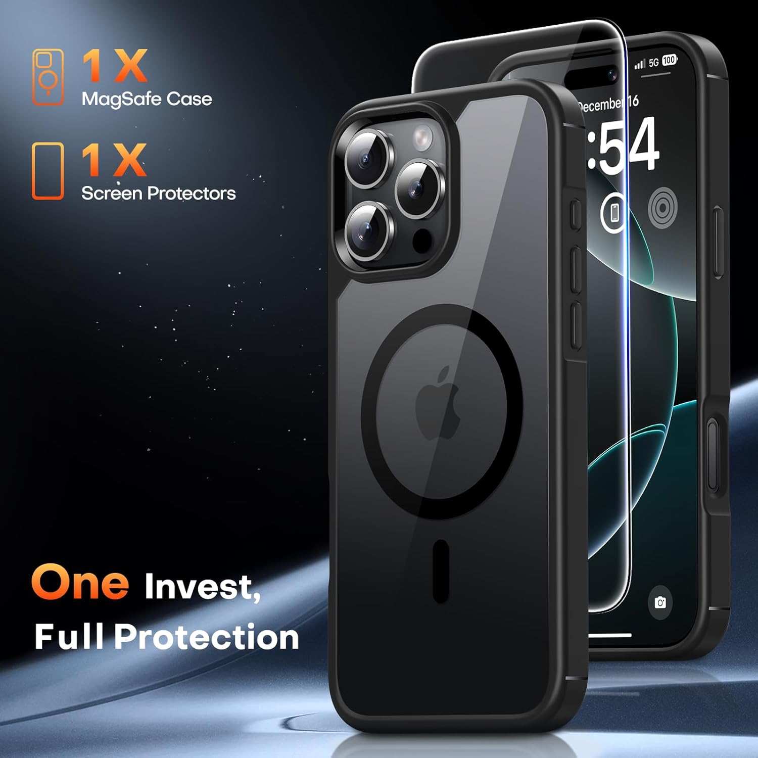 TAURI for iPhone 17 Pro Case with 1-Pack Screen Protector, Camera Lens Full Protection, Military-Grade Protection, Shockproof Transparent Back Bumper Phone Cover - Clear