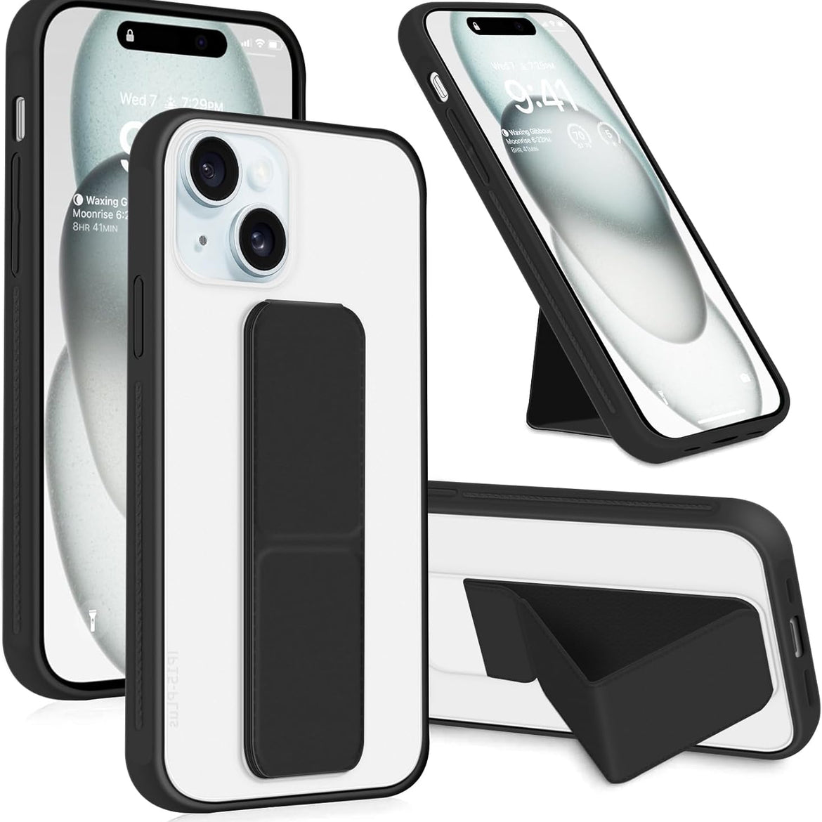 INFOSUN for iPhone 14 Pro Case Stand Cover Matte Cases with Frosted Back Hand Grip Kickstand Cover Holder Shockproof Translucent Design for iPhone 14 Pro (6.1 Inch) (2022) (Black)