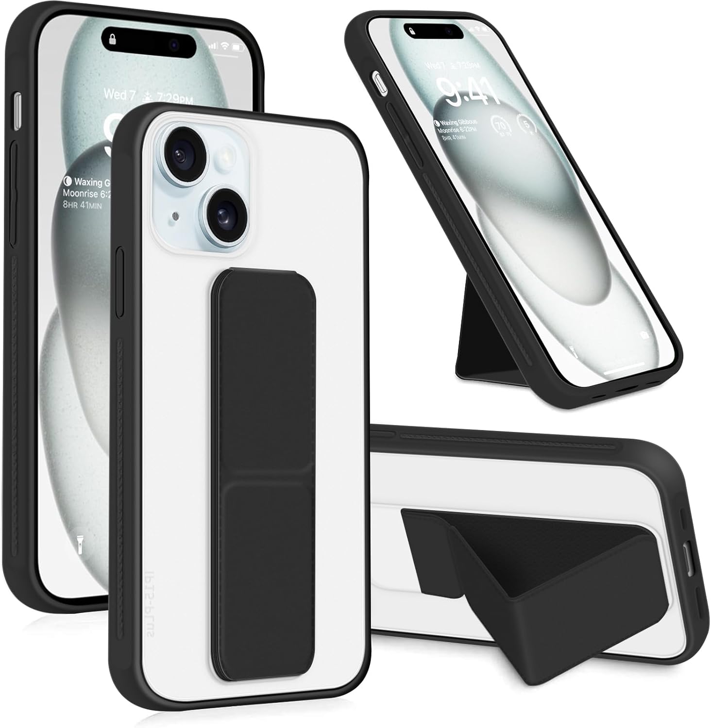 INFOSUN for iPhone 14 Pro Case Stand Cover Matte Cases with Frosted Back Hand Grip Kickstand Cover Holder Shockproof Translucent Design for iPhone 14 Pro (6.1 Inch) (2022) (Black)