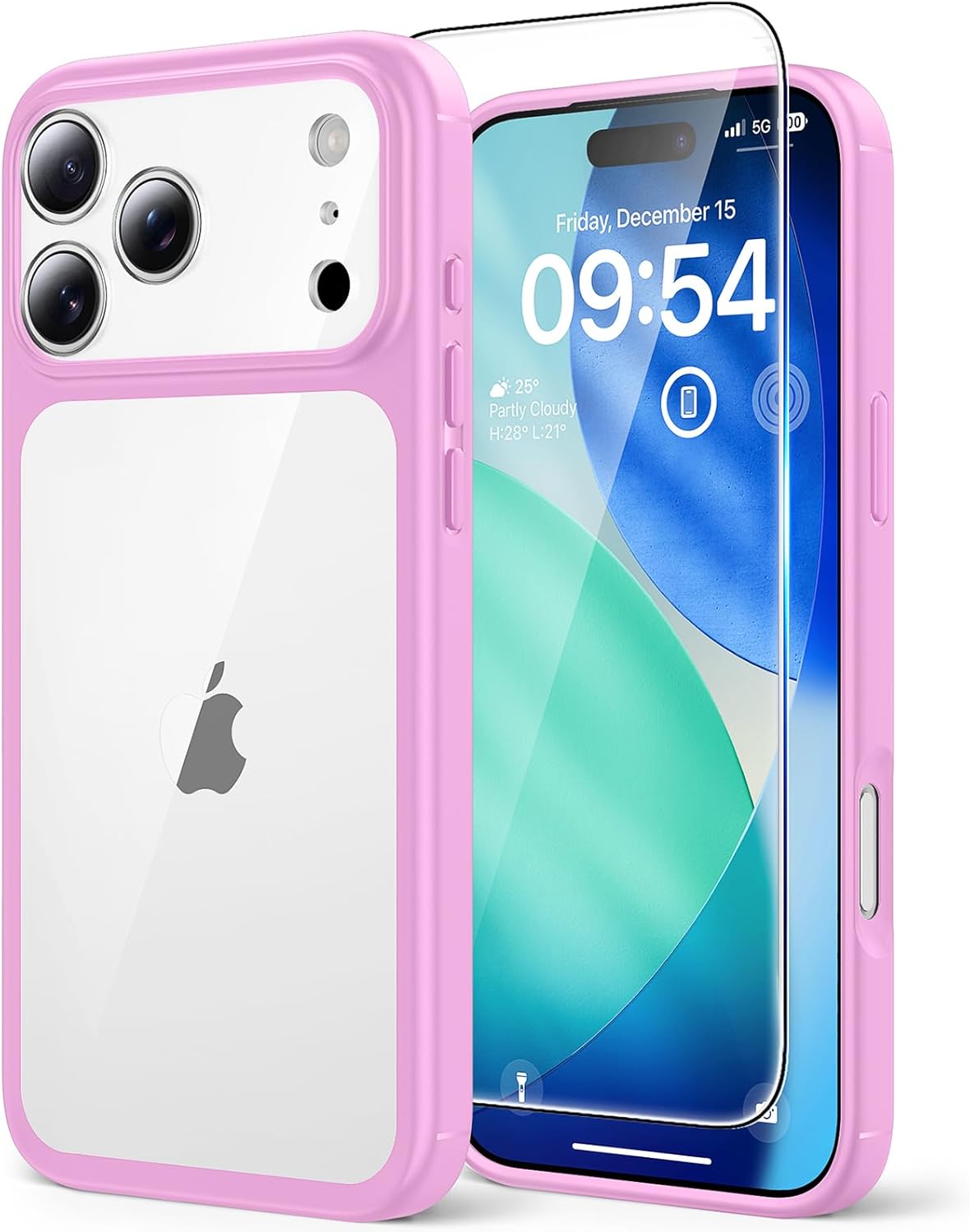 TAURI for iPhone 17 Pro Case with 1-Pack Screen Protector, Camera Lens Full Protection, Military-Grade Protection, Shockproof Transparent Back Bumper Phone Cover - Clear