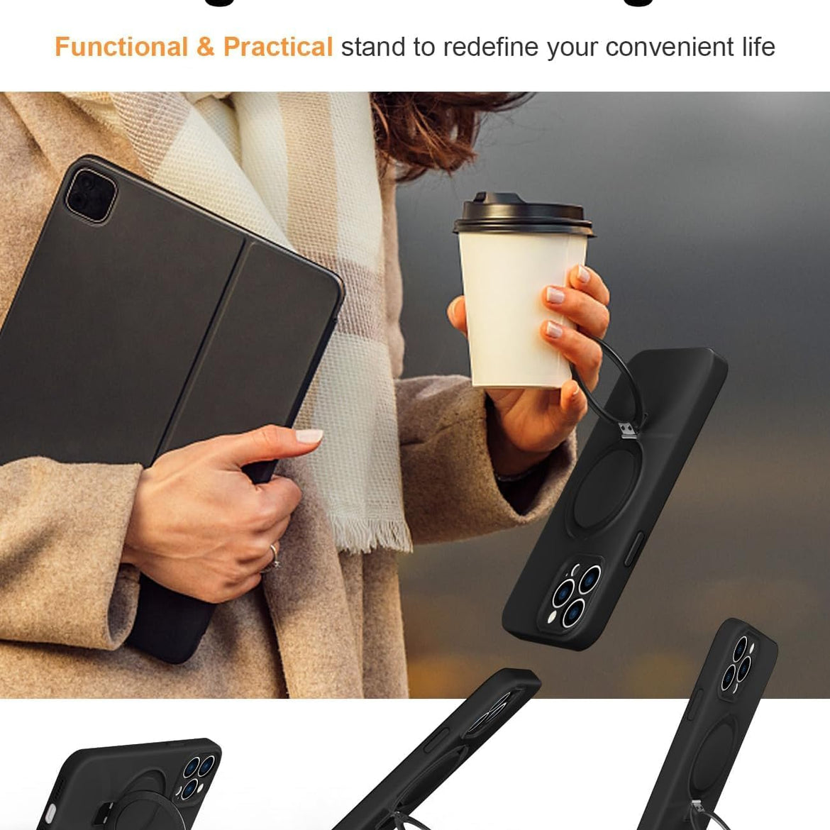 Eligo for iPhone 14 Pro Case, Compatible with MagSafe, with Magnetic Invisible Stand,【Shockproof Military-Grade Protection】Soft Silicone Phone Cover with Kickstand for Apple 14 Pro (Black)