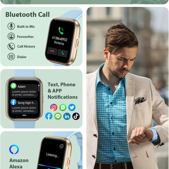 Smart Watch for Men Women (Answer/Make Call), Alexa Built-in, 1.8" Touch Screen Fitness Watch with SpO2 Sleep Monitor, 100 Sport, IP68 Waterproof Step Counter Smartwatch for iOS Android