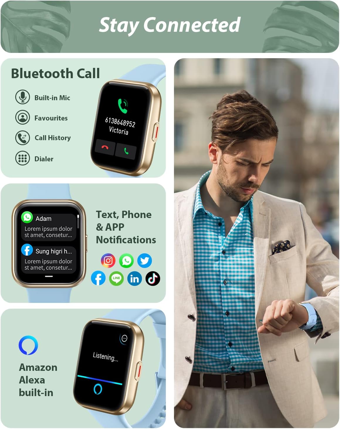 Smart Watch for Men Women (Answer/Make Call), Alexa Built-in, 1.8" Touch Screen Fitness Watch with SpO2 Sleep Monitor, 100 Sport, IP68 Waterproof Step Counter Smartwatch for iOS Android