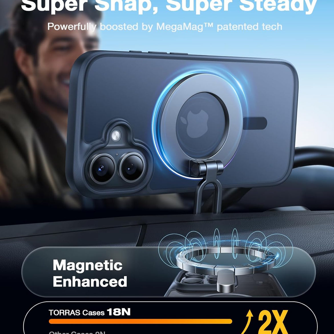 TORRAS Magnetic Shockproof for iPhone 17 Pro Case, Compatible with Magsafe, Military-Grade Drop Tested, Translucent Slim Protective for iPhone 17 Pro Case Anti-Fingerprint Anti-Scratch, Deep Blue