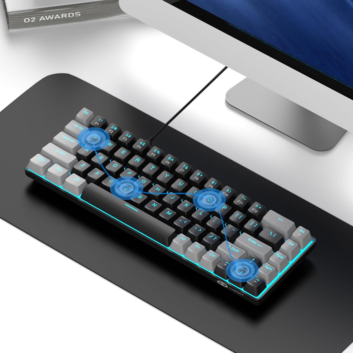 MageGee Portable 60% Mechanical Gaming Keyboard (Grey/Blue Switch)
