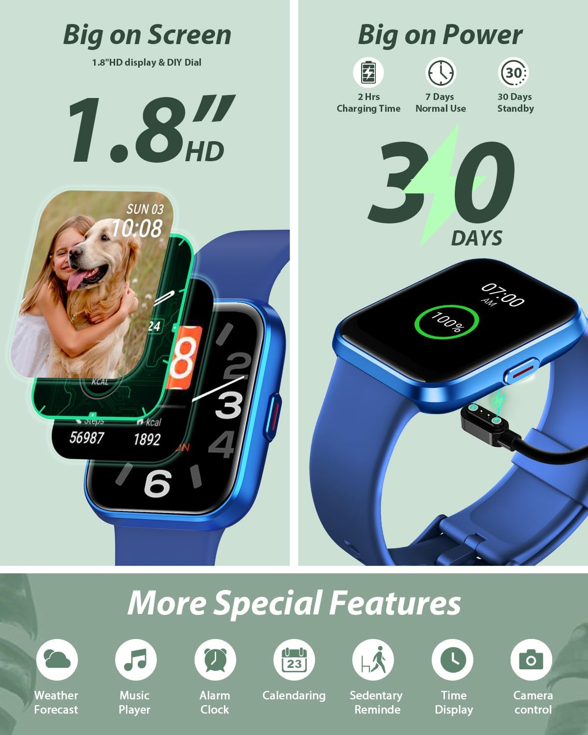 Smart Watch for Men Women (Answer/Make Call), Alexa Built-in, 1.8" Touch Screen Fitness Watch with SpO2 Sleep Monitor, 100 Sport, IP68 Waterproof Step Counter Smartwatch for iOS Android
