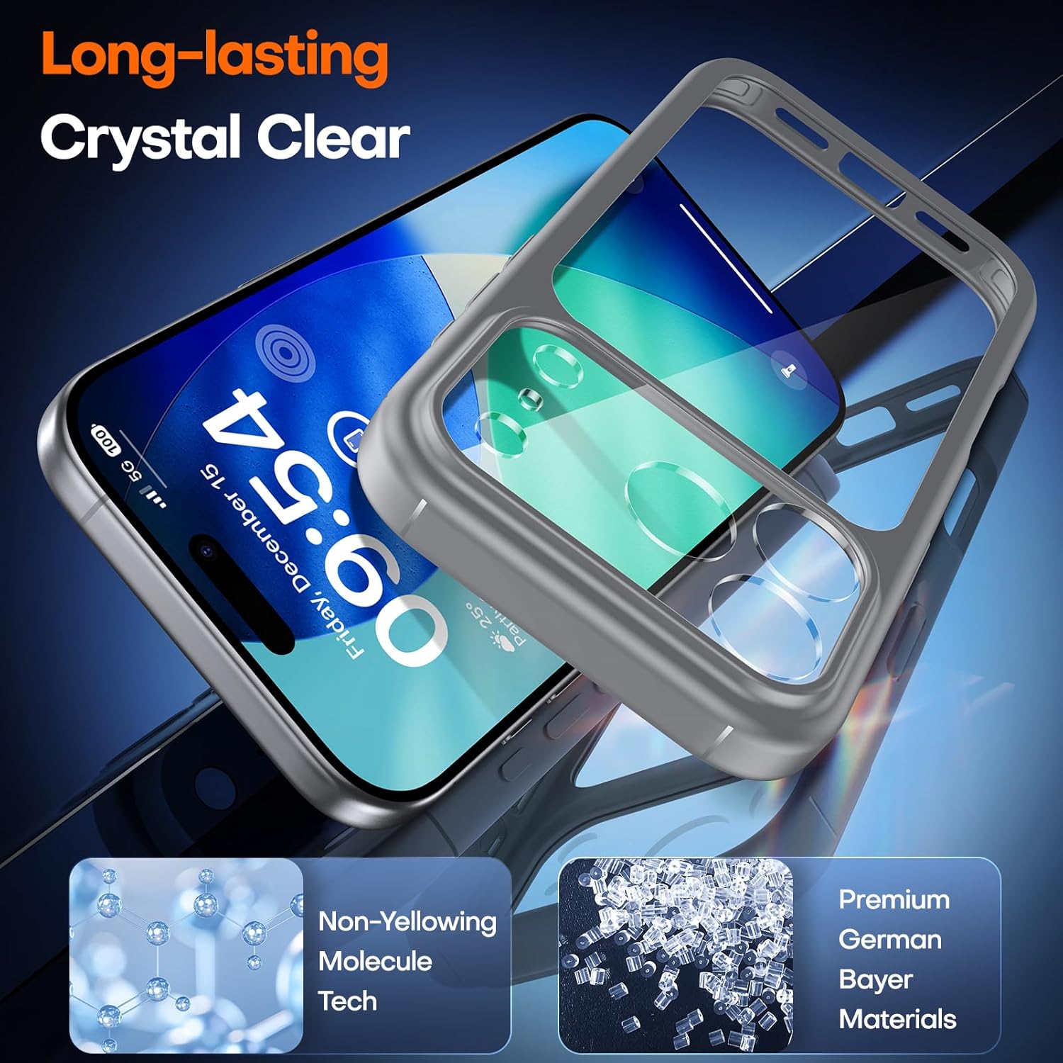TAURI for iPhone 17 Pro Case with 1-Pack Screen Protector, Camera Lens Full Protection, Military-Grade Protection, Shockproof Transparent Back Bumper Phone Cover - Clear