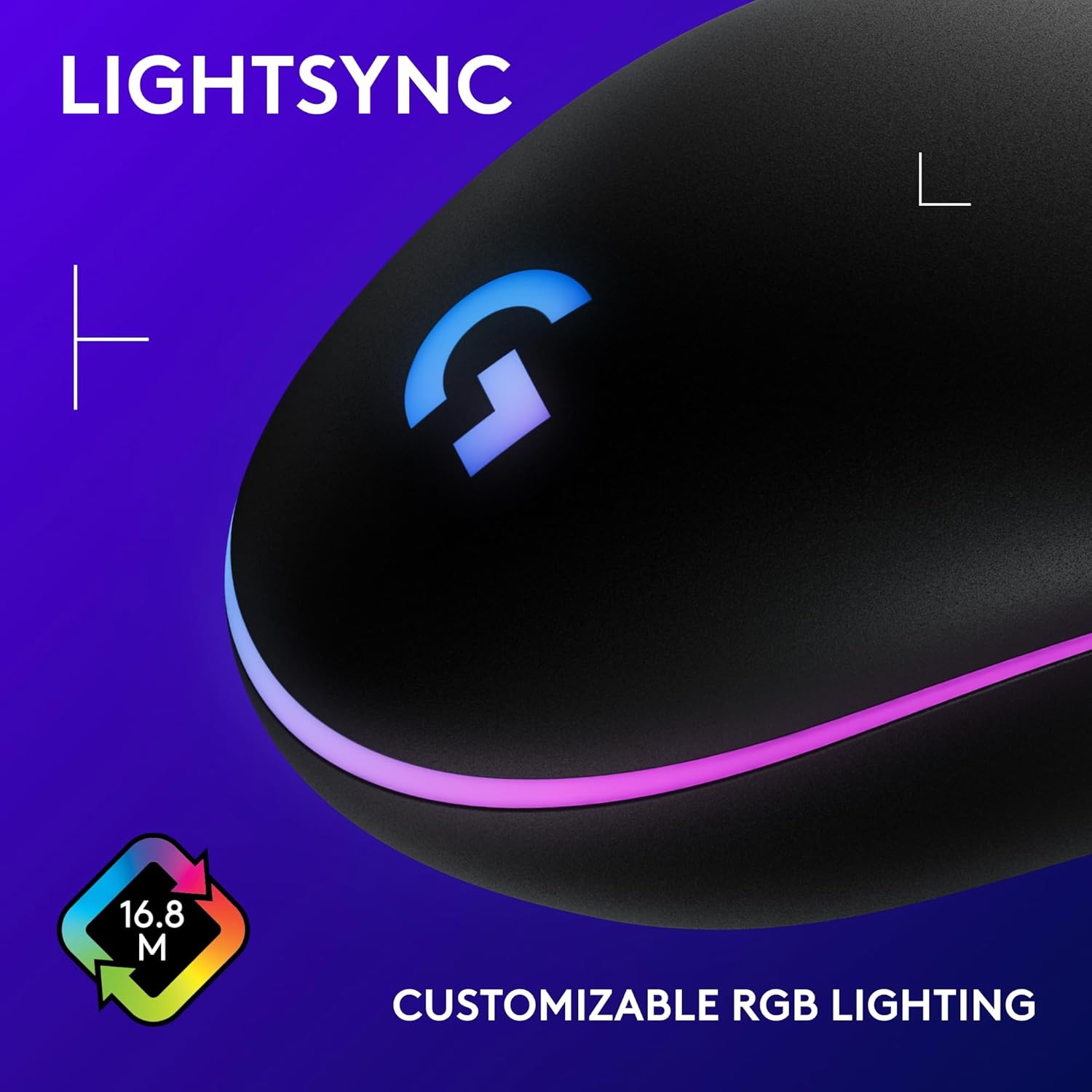 Logitech G203 Wired Gaming Mouse, 8,000 Dpi, Rainbow Optical Effect Lightsync Rgb, 6 Programmable Buttons, On-Board Memory, Screen Mapping, Pc/Mac Computer And Laptop Compatible - Black