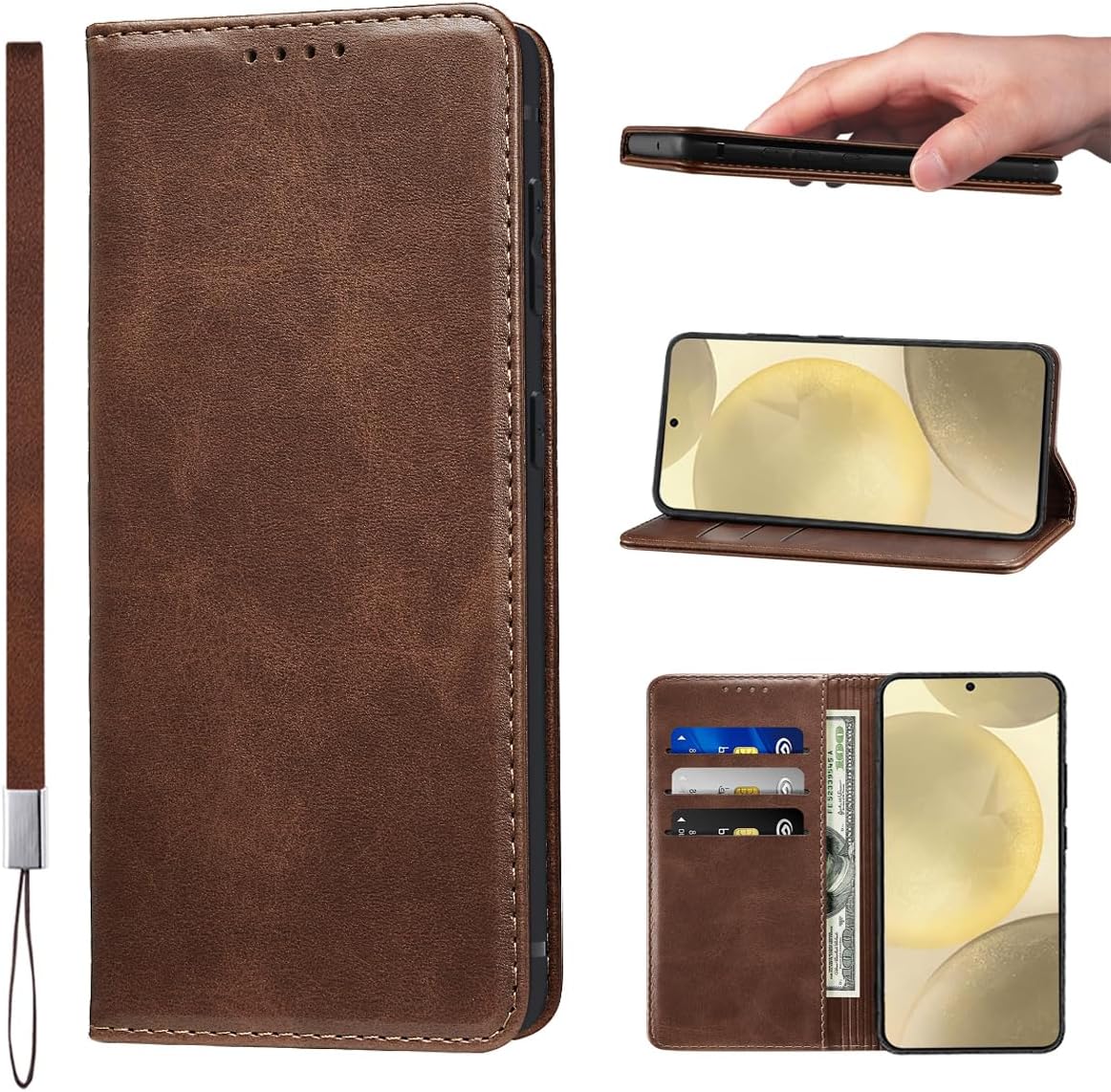 LANJLM Samsung Galaxy A53 5G Case PU Leather Wallet Case Card Holder Shockproof Flip Cover - Brown khaki