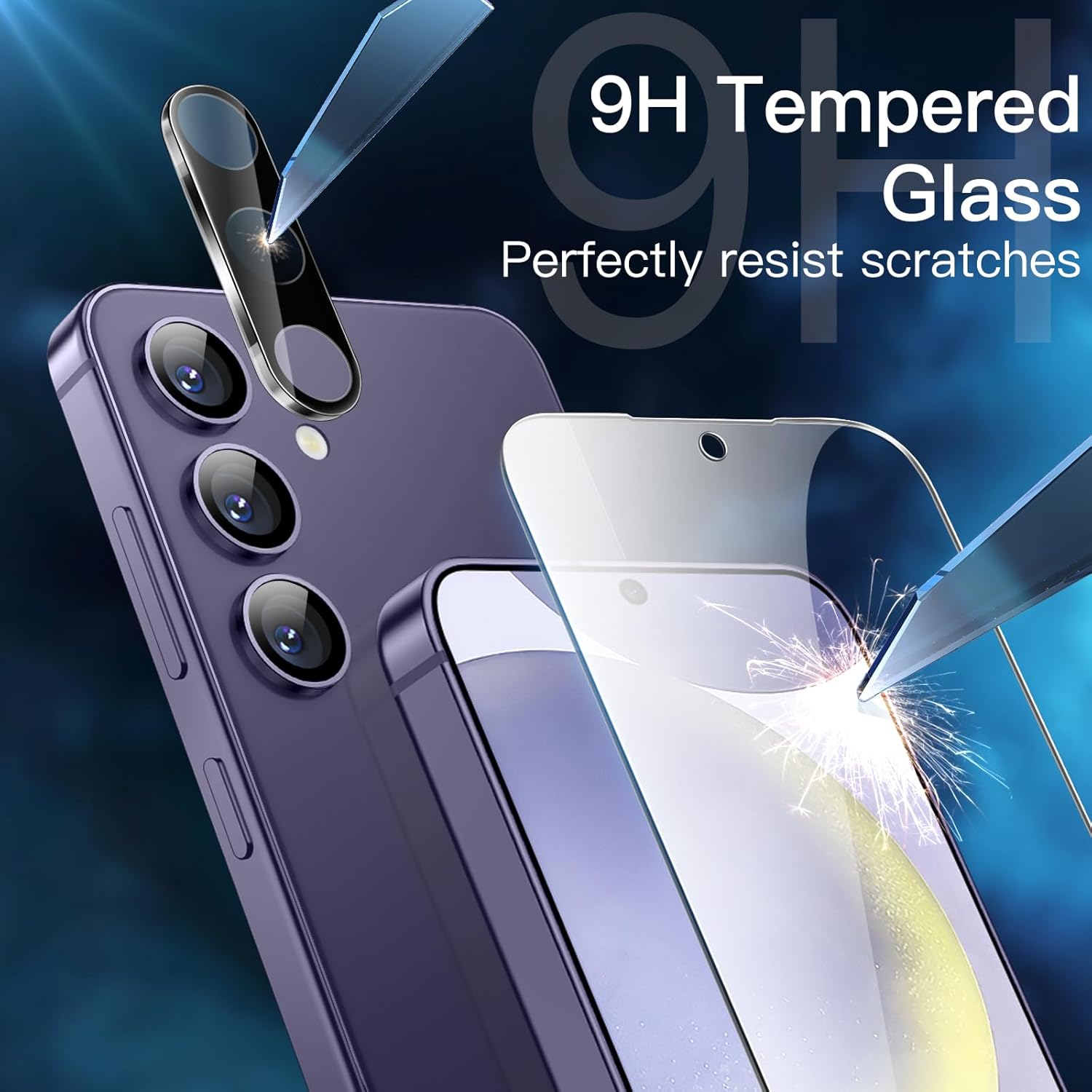 JETech 5 in 1 Matte Case for Samsung Galaxy S24 Ultra 5G with 2-Pack Screen Protector and Camera Lens Protector, Translucent Back Protective Phone Cover, Tempered Glass Film (Black)