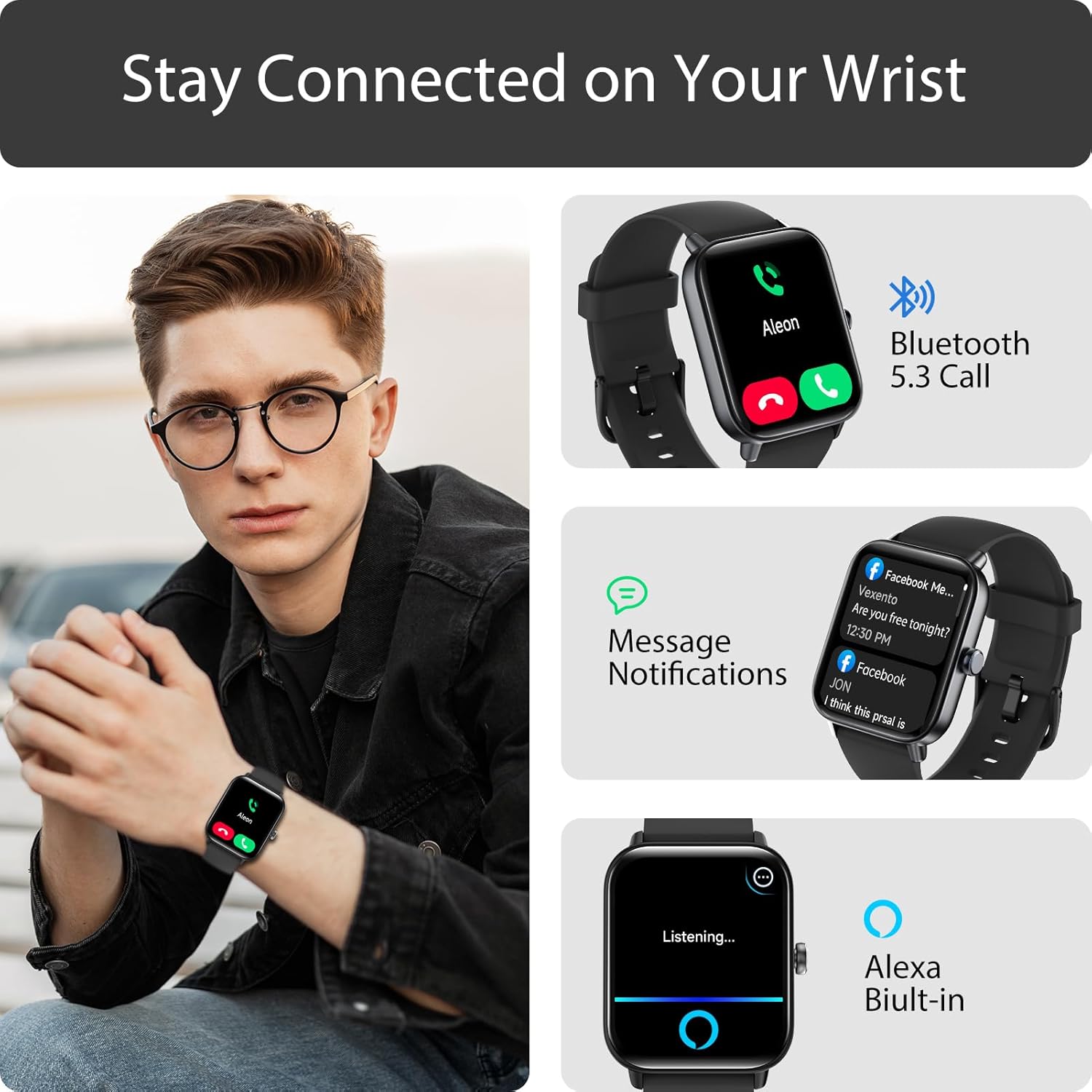 Smart Watch for Men Women (Answer/Make Call), Alexa Built-in, 1.8" Touch Screen Fitness Watch with SpO2 Sleep Monitor, 100 Sport, IP68 Waterproof Step Counter Smartwatch for iOS Android