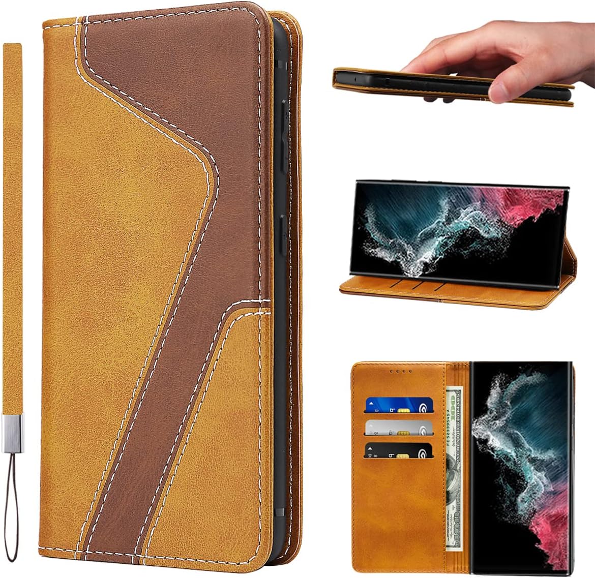 LANJLM Samsung Galaxy A53 5G Case PU Leather Wallet Case Card Holder Shockproof Flip Cover - Brown khaki
