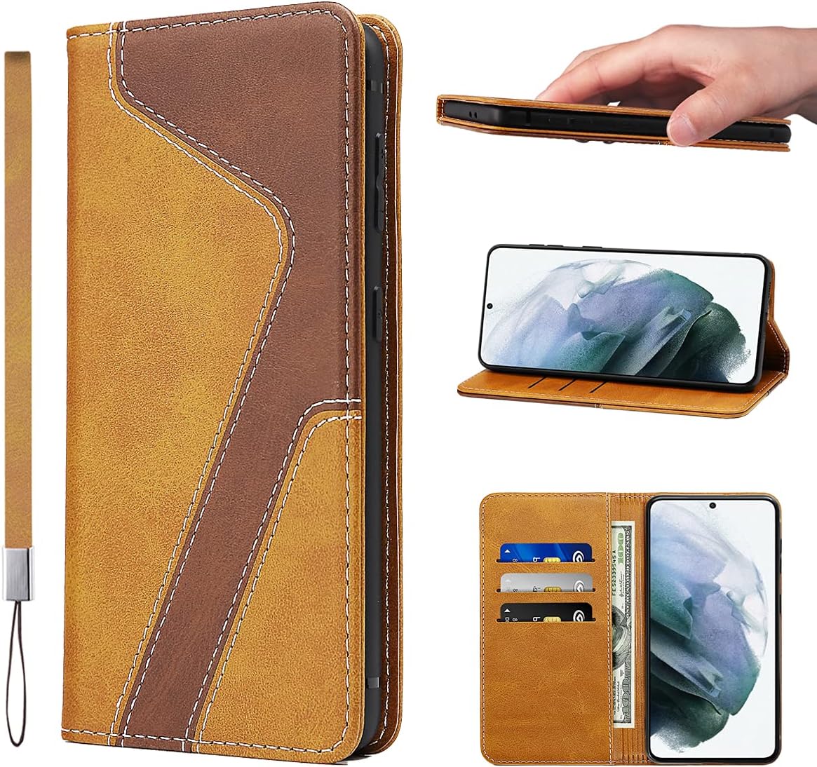 LANJLM Samsung Galaxy A53 5G Case PU Leather Wallet Case Card Holder Shockproof Flip Cover - Brown khaki