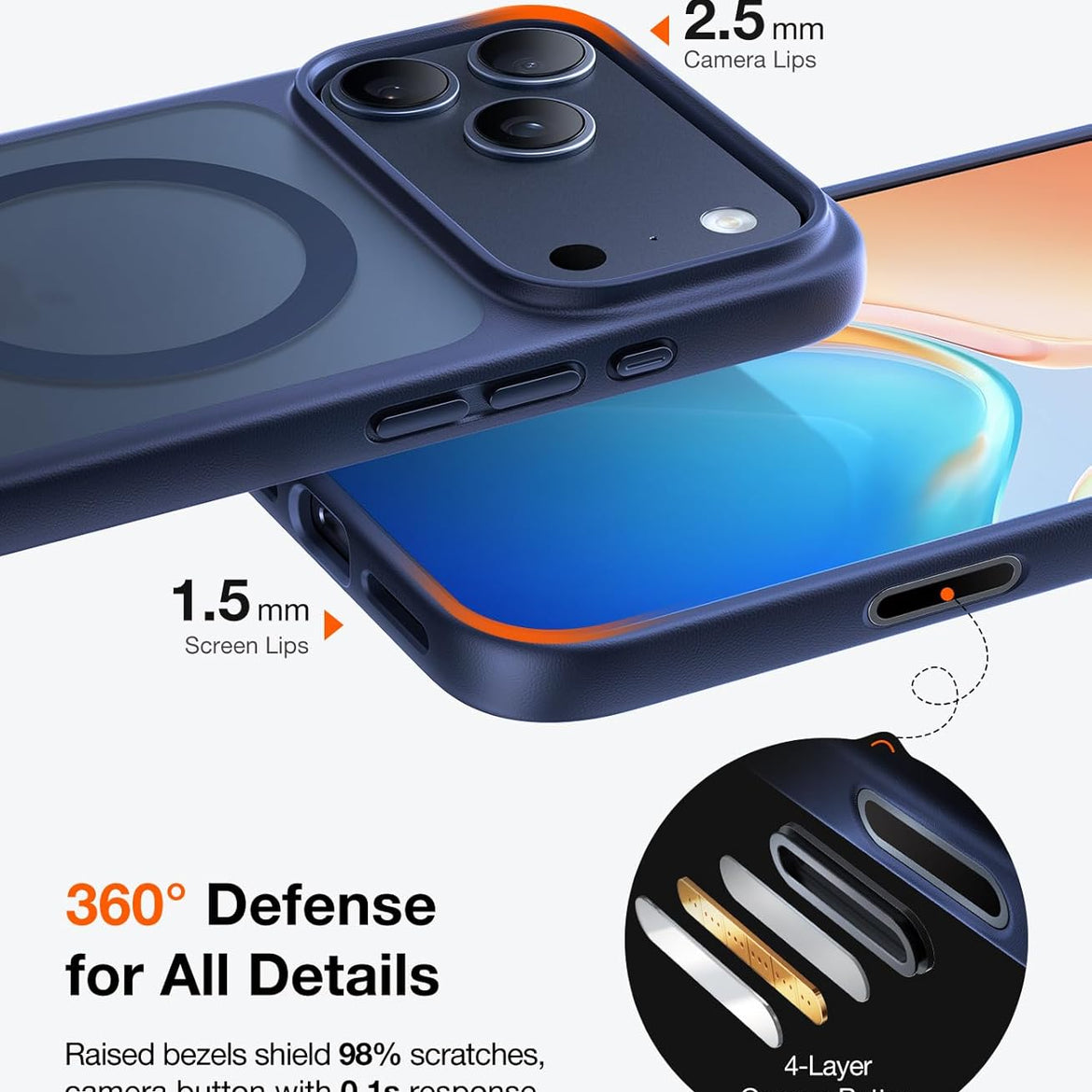 TORRAS Magnetic Shockproof for iPhone 17 Pro Case, Compatible with Magsafe, Military-Grade Drop Tested, Translucent Slim Protective for iPhone 17 Pro Case Anti-Fingerprint Anti-Scratch, Deep Blue
