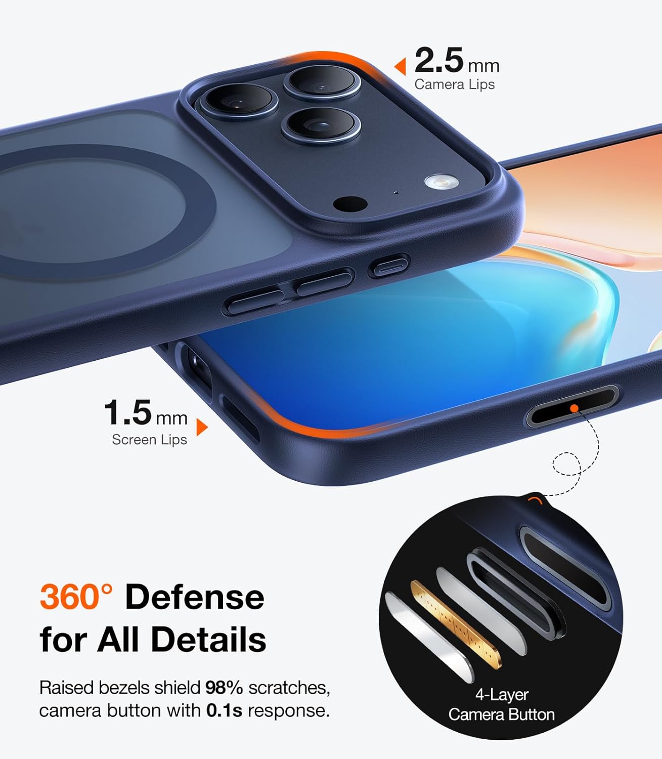 TORRAS Magnetic Shockproof for iPhone 17 Pro Case, Compatible with Magsafe, Military-Grade Drop Tested, Translucent Slim Protective for iPhone 17 Pro Case Anti-Fingerprint Anti-Scratch, Deep Blue