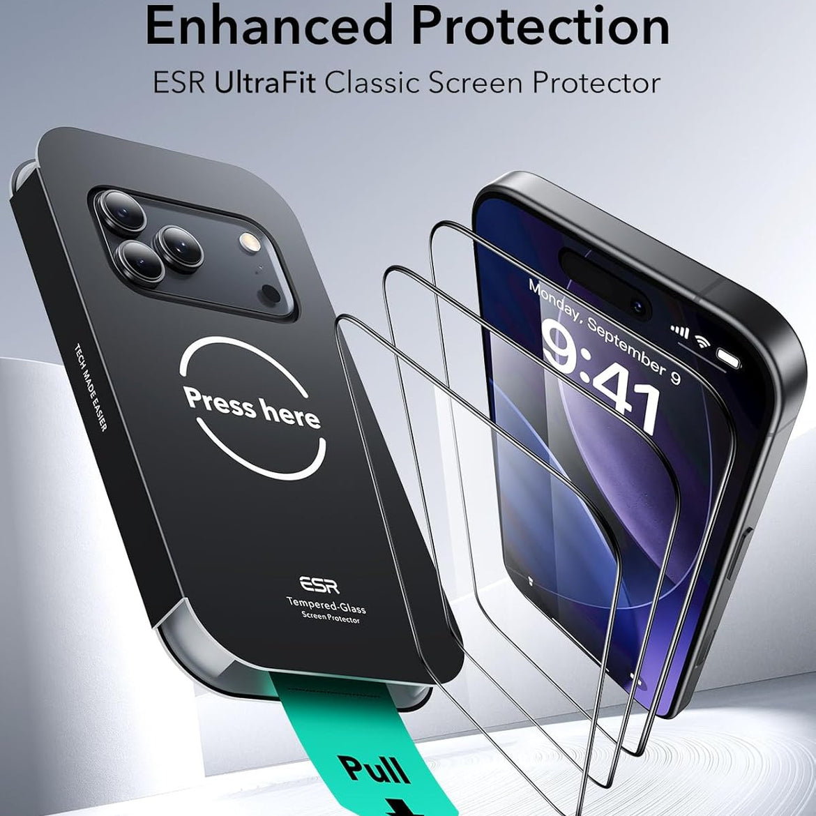 ESR 3 Pack for iPhone 17 Pro Max Screen Protectors Tempered Glass, High Clarity, 9H Hardness Scratch Resistant, Full Coverage, Military-Grade, Shatterproof, Screen Guard with Ultra Fit Tray