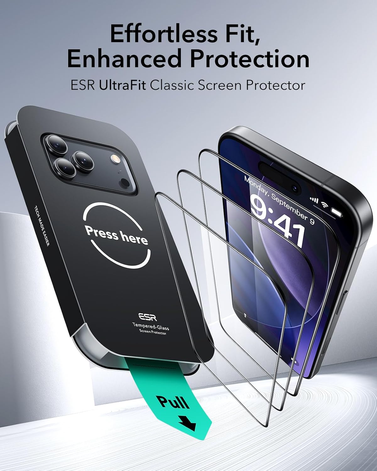 ESR 3 Pack for iPhone 17 Pro Max Screen Protectors Tempered Glass, High Clarity, 9H Hardness Scratch Resistant, Full Coverage, Military-Grade, Shatterproof, Screen Guard with Ultra Fit Tray