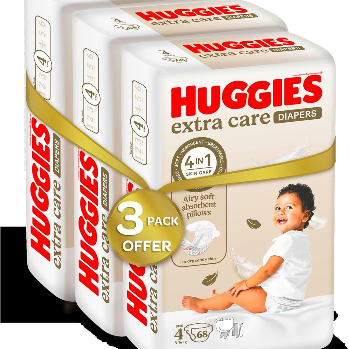 Huggies Extra Care, Size 4, 8-14 kg, Twin Jumbo Pack, 136 Diapers