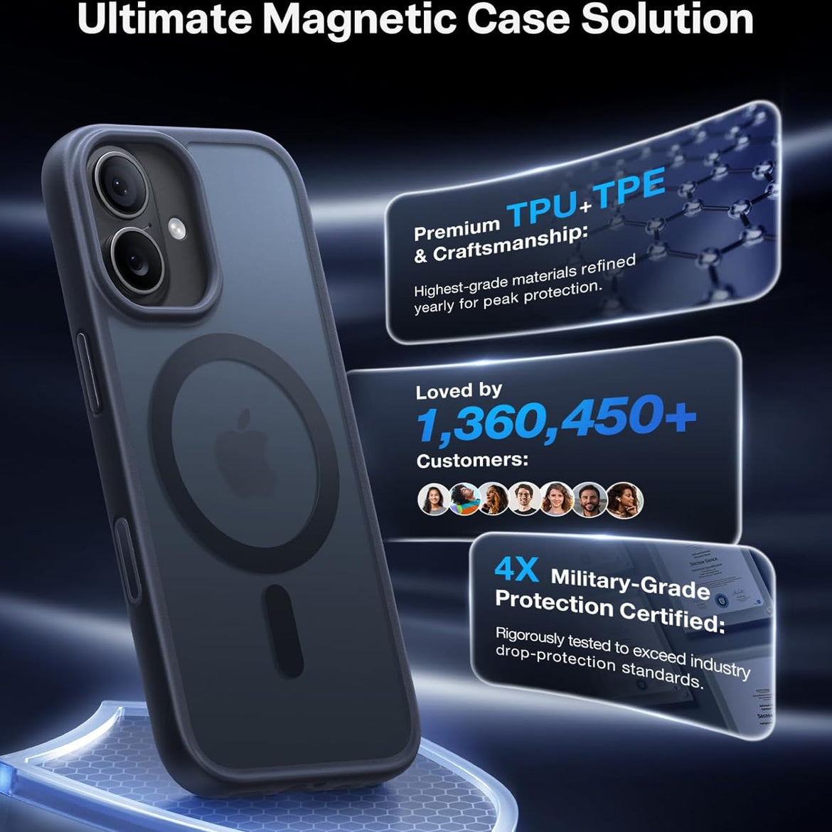 TORRAS Magnetic Shockproof for iPhone 17 Pro Case, Compatible with Magsafe, Military-Grade Drop Tested, Translucent Slim Protective for iPhone 17 Pro Case Anti-Fingerprint Anti-Scratch, Deep Blue