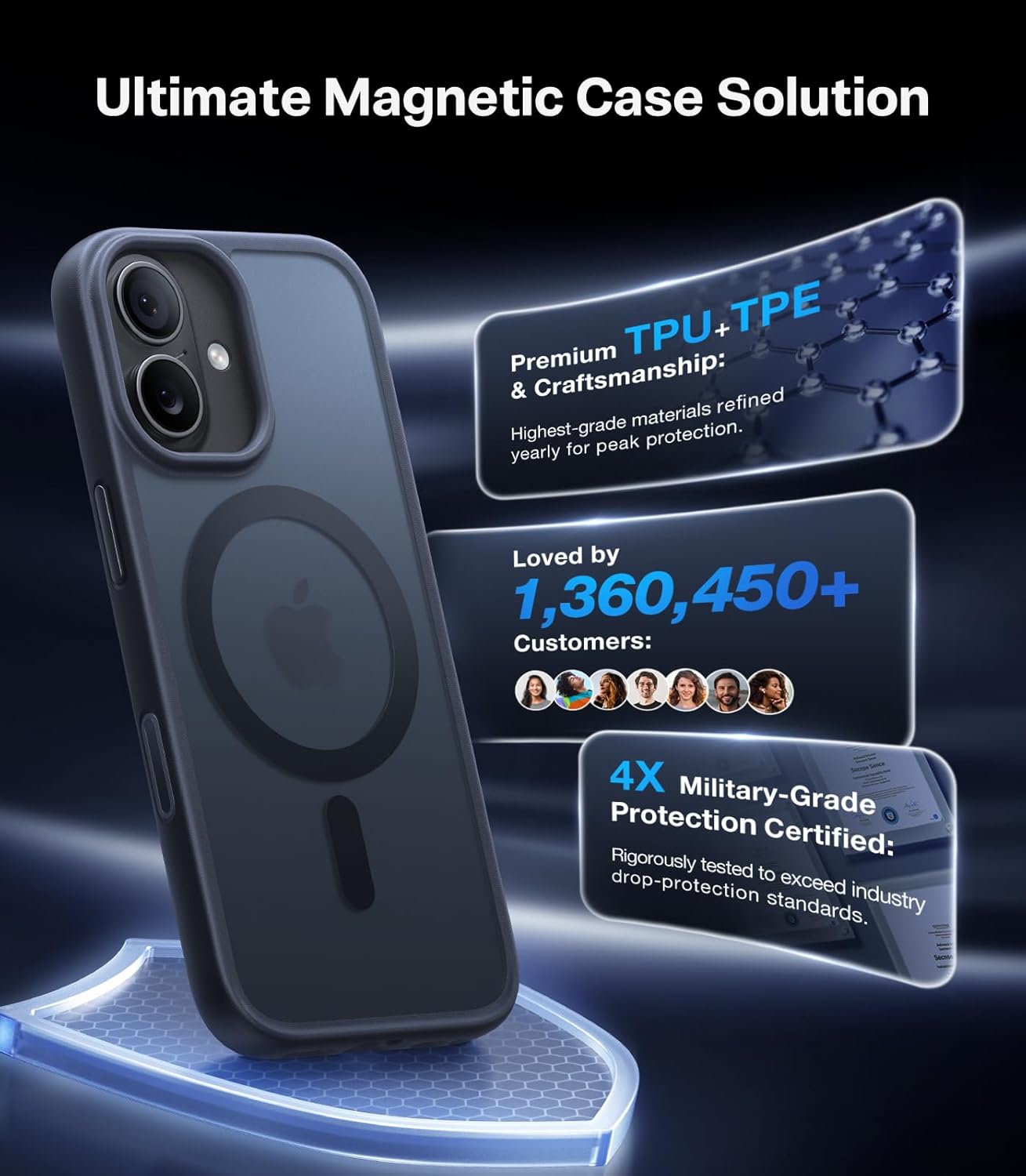 TORRAS Magnetic Shockproof for iPhone 17 Pro Case, Compatible with Magsafe, Military-Grade Drop Tested, Translucent Slim Protective for iPhone 17 Pro Case Anti-Fingerprint Anti-Scratch, Deep Blue