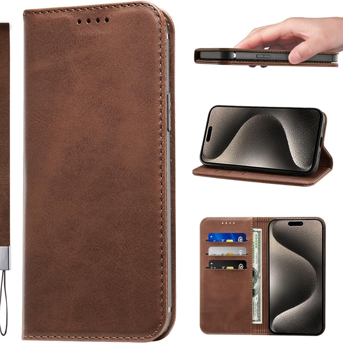 LANJLM Samsung Galaxy A53 5G Case PU Leather Wallet Case Card Holder Shockproof Flip Cover - Brown khaki