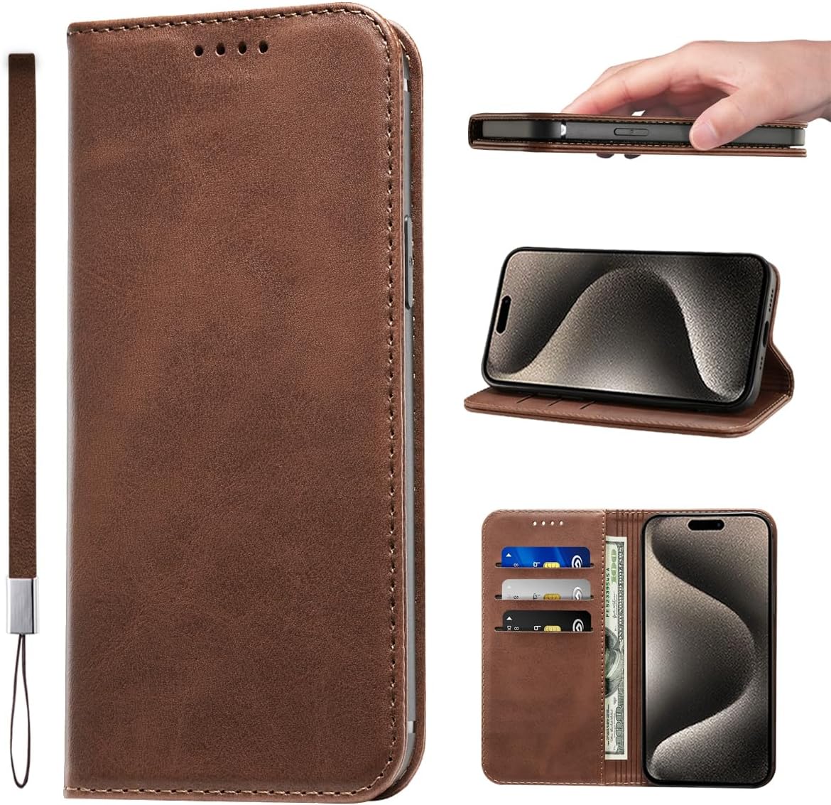 LANJLM Samsung Galaxy A53 5G Case PU Leather Wallet Case Card Holder Shockproof Flip Cover - Brown khaki