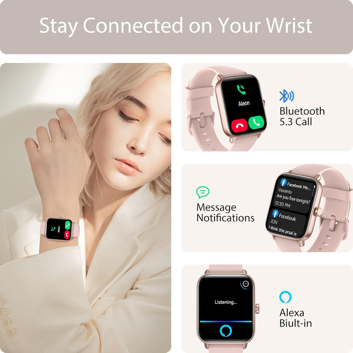 Smart Watch for Men Women (Answer/Make Call), Alexa Built-in, 1.8" Touch Screen Fitness Watch with SpO2 Sleep Monitor, 100 Sport, IP68 Waterproof Step Counter Smartwatch for iOS Android