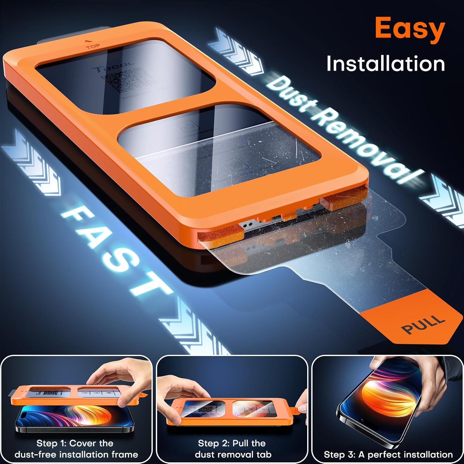 TOCOL 2 Pack for iPhone 15 Pro Screen Protector 6.1 Inch, Easy Installation Full Coverage No Bubbles No Dust Military Grade Shatterproof, 9H Hardness Tempered Glass Screen Protector, Case Friendly