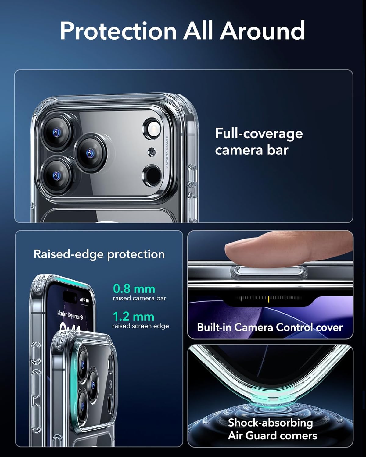 ESR for iPhone 17 Pro Case, Camera Control Cover, Compatible with MagSafe Accessories, Military-Grade Drop Protection, Shock-Absorbing Air Guard Corners, Hybrid Series, Clear